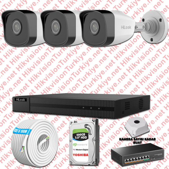 Hilook İp Kamera Seti 1080p Fullhd 3 Güvenlik Kamerası